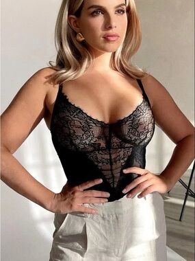 Pinsy Smoothing Lace Shapewear Bodysuit, 2X, Black, Unlined One Piece Shapewear